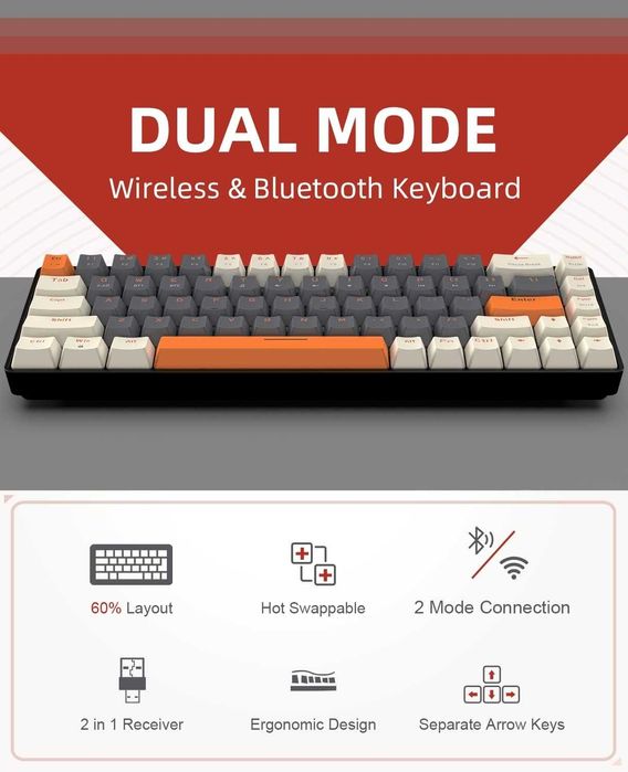 Tastatură mecanică Wireless ZIYOU LANG RK68 60%,Bluetooth 5.0/2.4Ghz