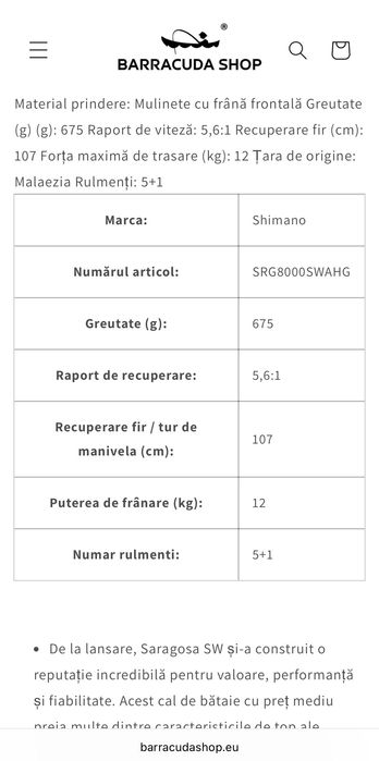 Mulineta Shimano Saragosa 8000 HG noua cutie garantie