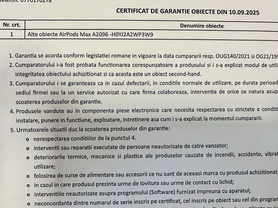 Apple Airpods Max factura+ garantie