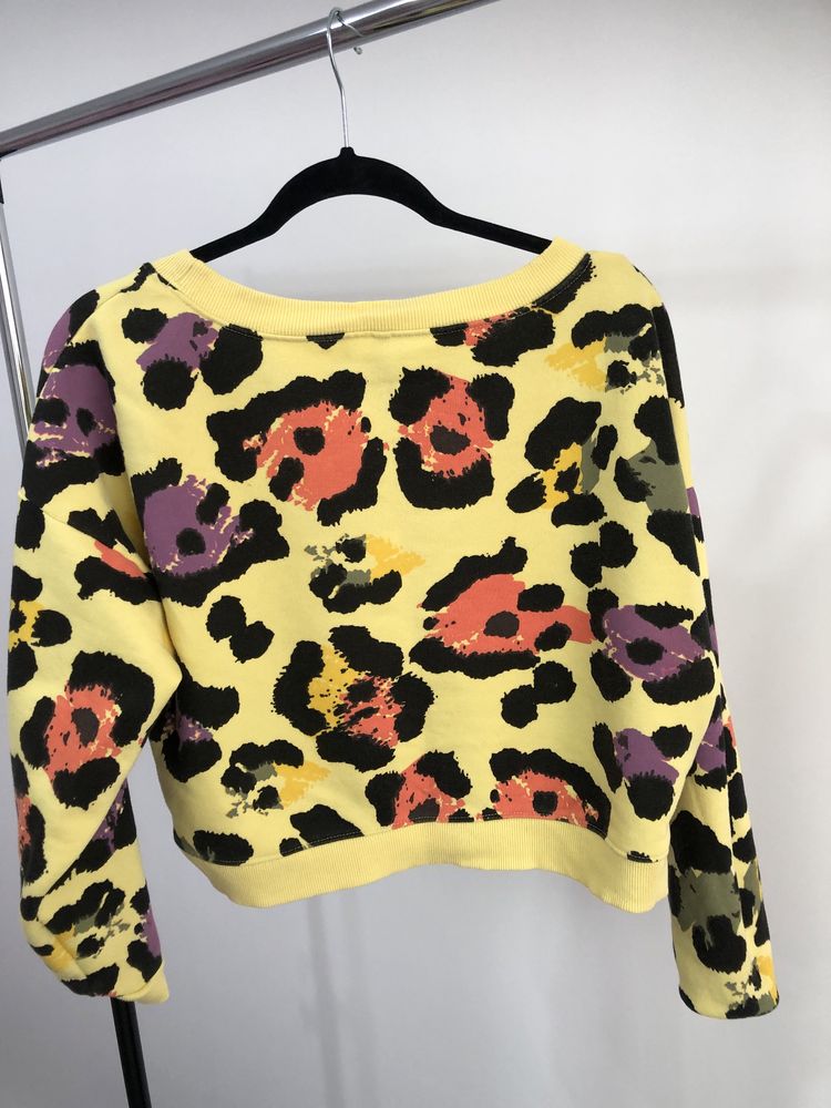 Bluza dama sport oversized galbena cu animal print cropped