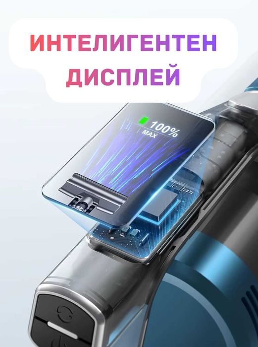 НОВА Мощна безжична вертикална прахосмукачка 450W 3 режима, 55 мин раб