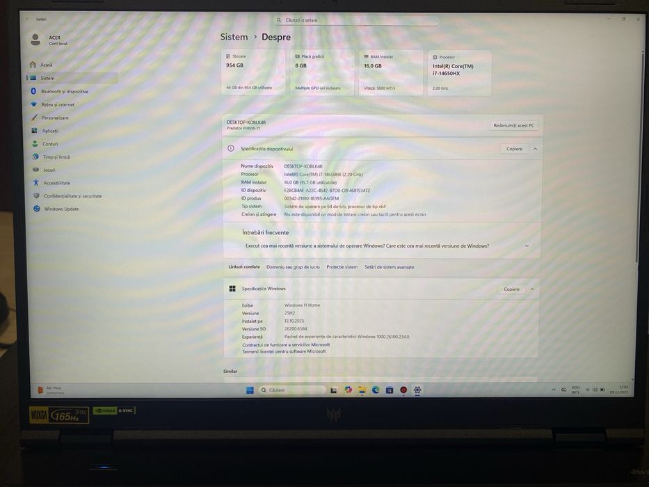 Acer Predator Intel i7-14650HX 16GB ram 1 TB SSD Nvidia 4060, #37159