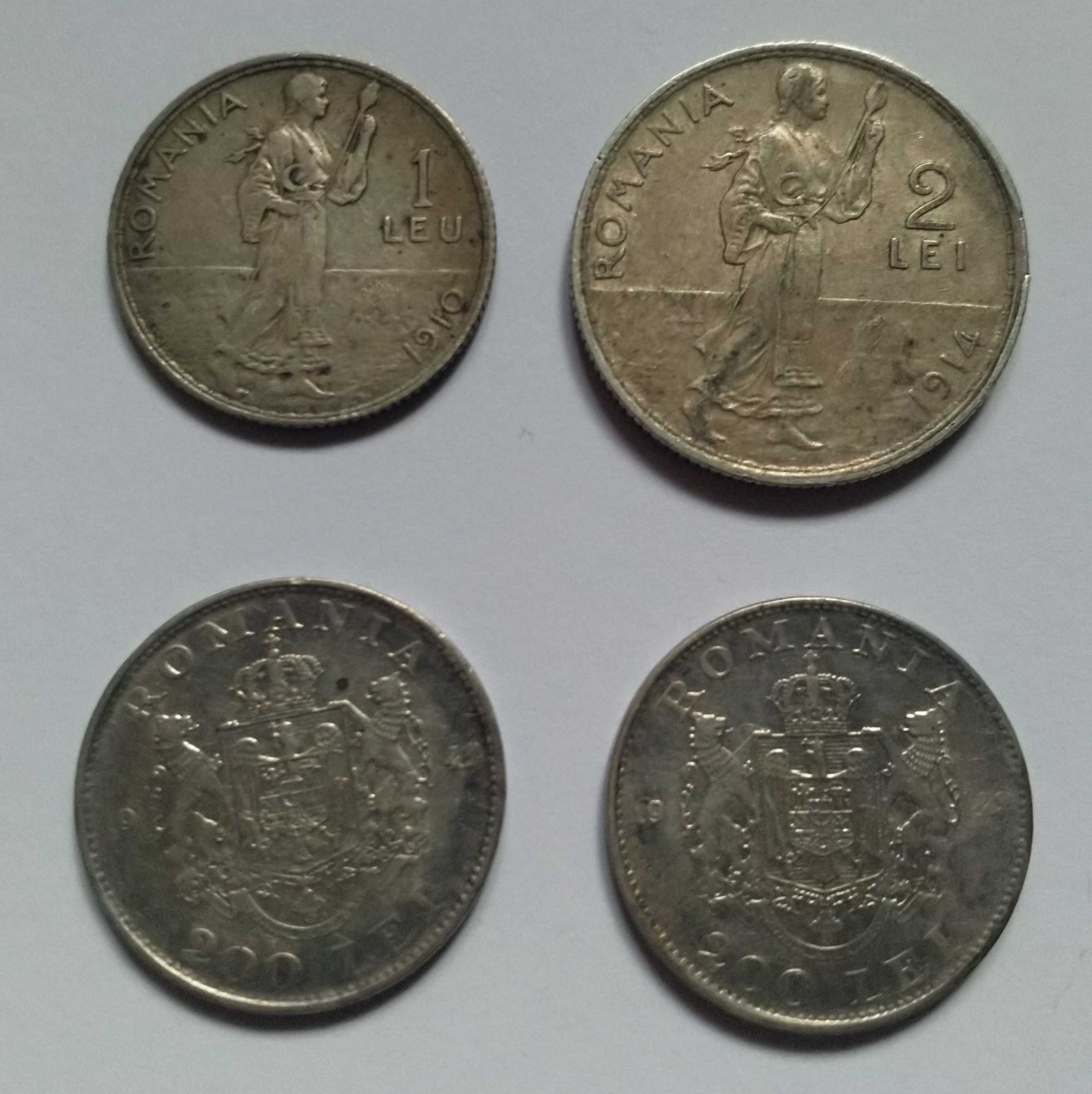 Monede 1 leu 1910, 2 lei 1914, 200 lei 1942