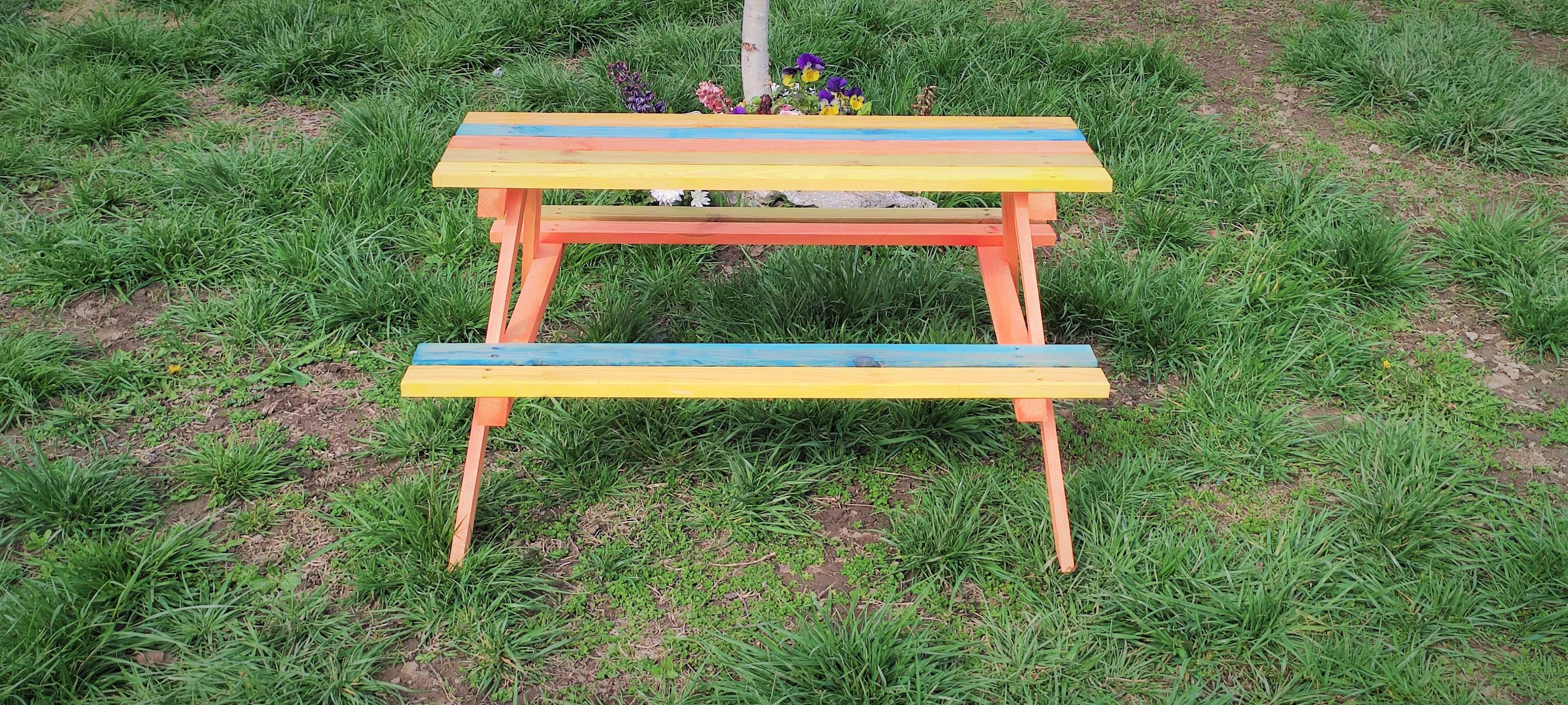 Детска маса с две пейки;  Детски масички; Дървена маса за деца