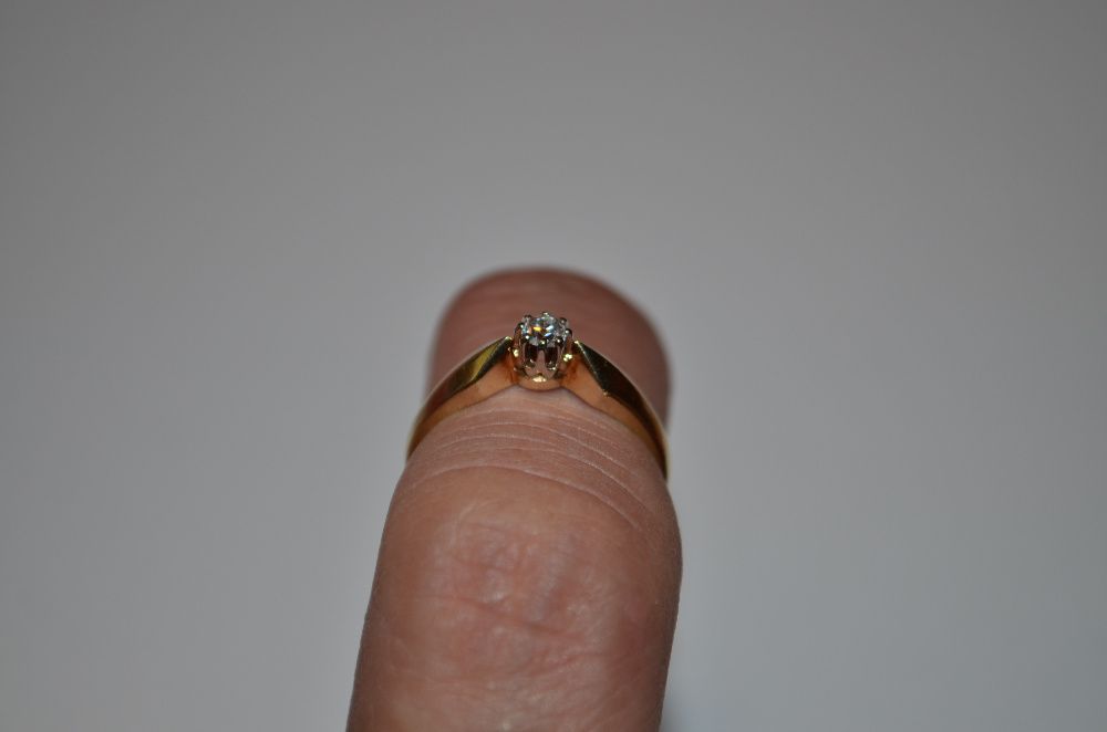 INEL AUR 14K + 1 Diamant = 0.15ct - Solitaire - 3g - Logodna - Vintage