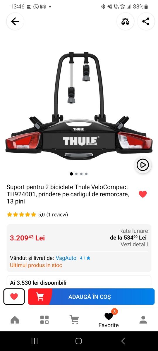 Suport 2 biciclete Thule VeloCompactTH924001