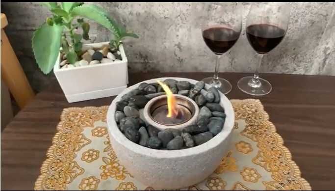 Декоративна камина на биоетанол декорация камък и огнище 23х11 см.