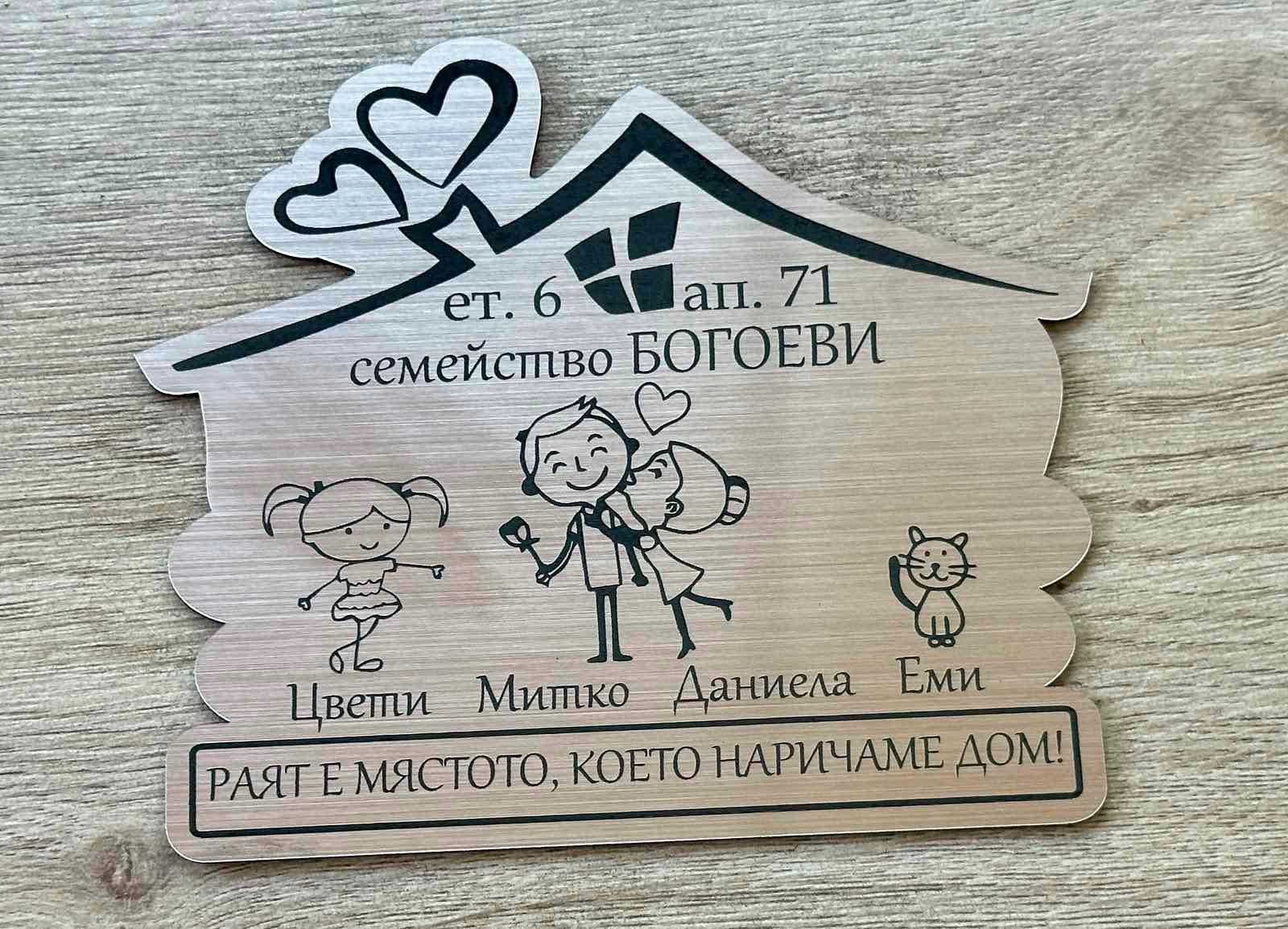 ПЕРСОНАЛИЗИРАНИ ПОДАРЪЦИ! Семейни табели за входна врата!