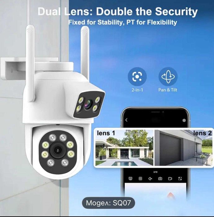 съвременна двуобективна IP камера за видеонаблюдение SQ07