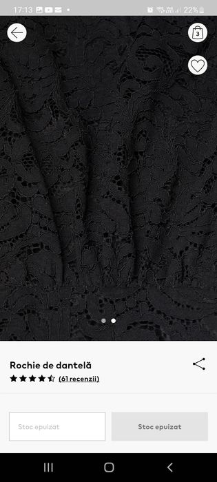 Rochie h&m, neagra, de dantelă,  1 purtare