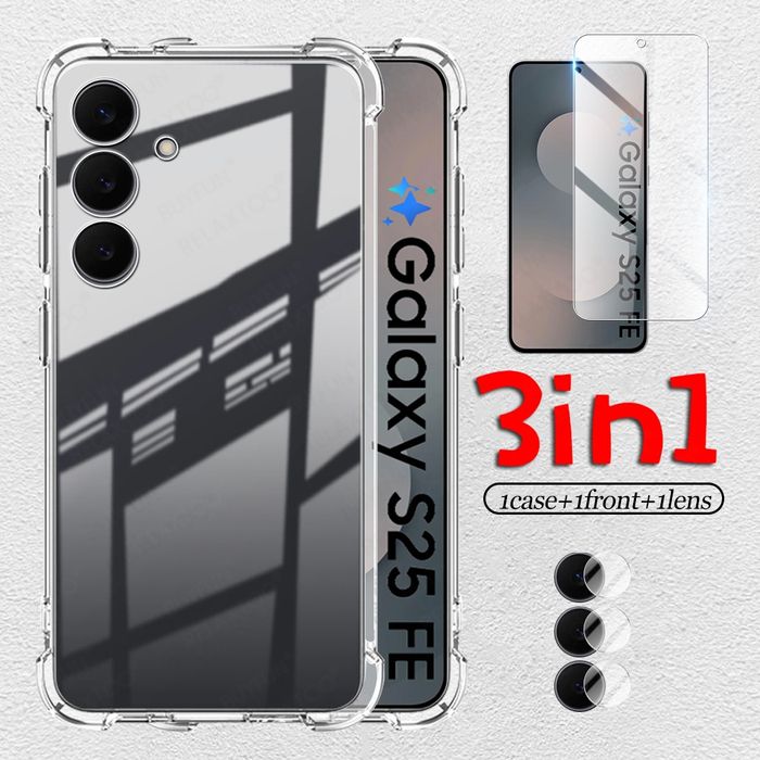 Samsung S25FE силиконов кейс+стъклен протектор -протектор за камерата