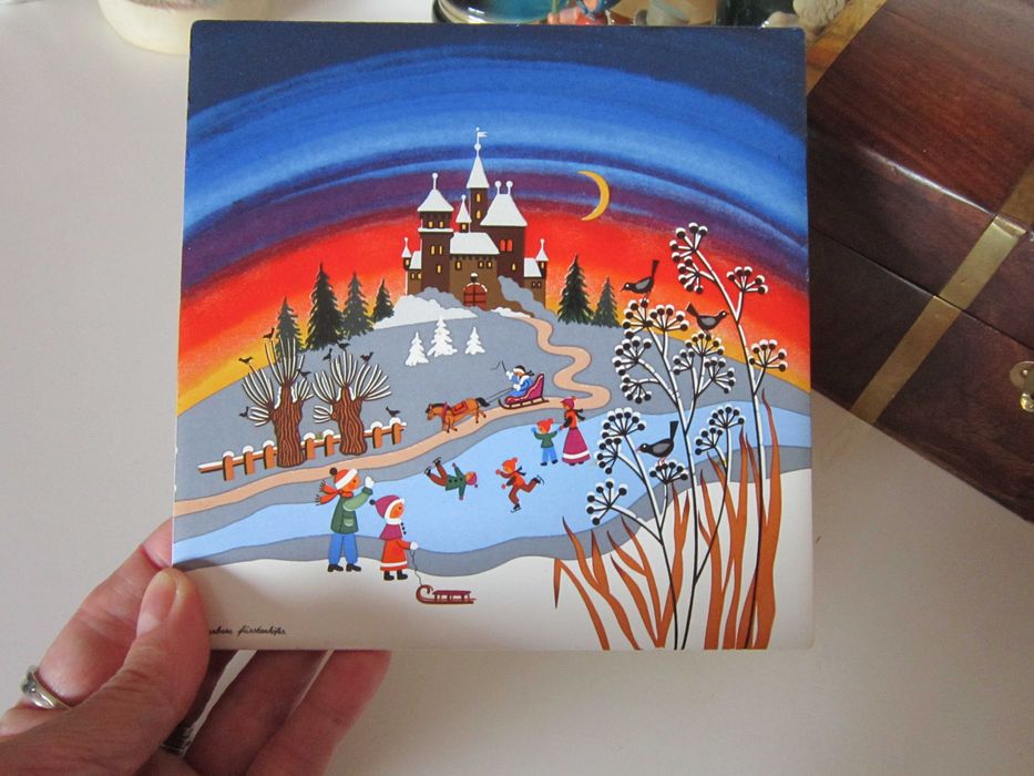 cadou rar Placa ceramica Iarna Castel de vis Bavaria de F.Barbara 1980
