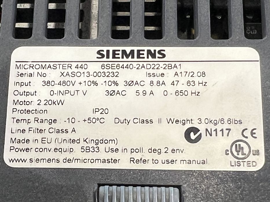 Честотно управление/честотен регулатор Siemens 2.2 kW