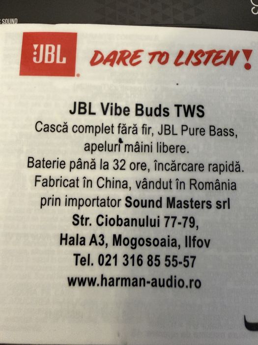 Vand casti earbuds Vibe JBL
