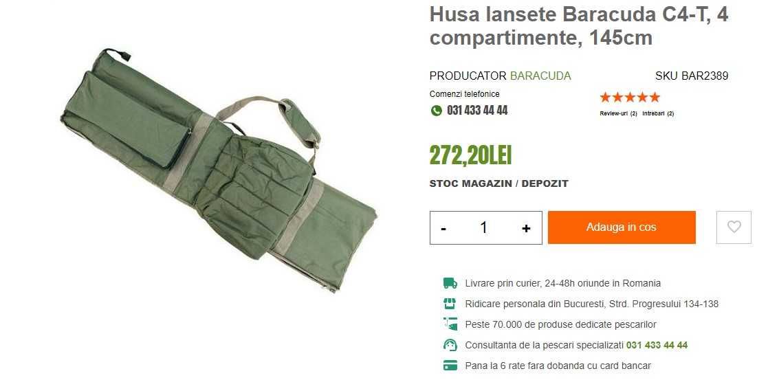 Husa 4/8 lansete Baracuda, 145 cm, pentru lansete din 3 bucati (3.9m)