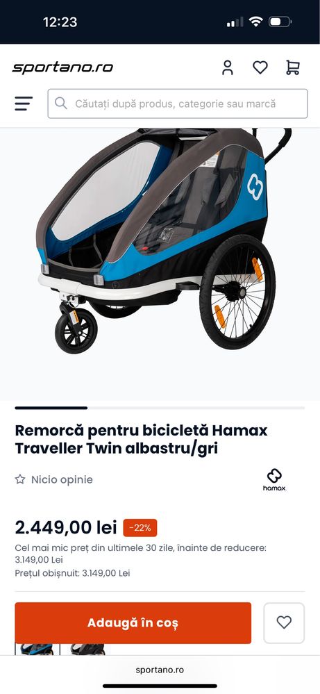 Remorca pentru bicicleta/ carucior pentru copii Hamax nou