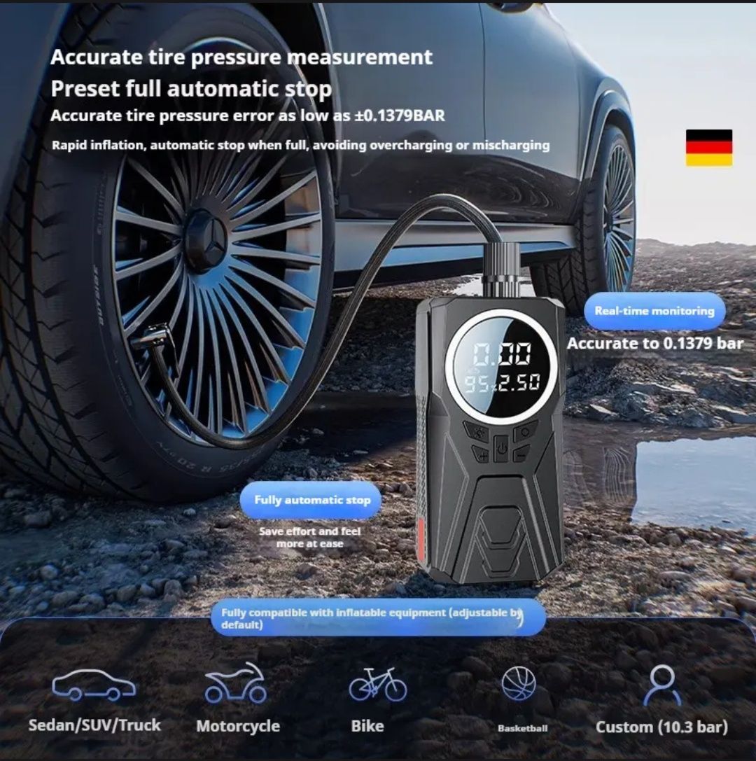 Портативный автомобильный насос 2 в 1