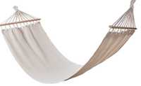 Hamac textil, bej-alb, sigilat, cu cadru de lemn 200x80 + pernita cap