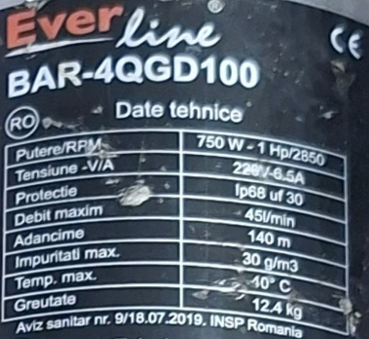Pompa submersibila Ever line BAR-4QGD100 adancime 140m