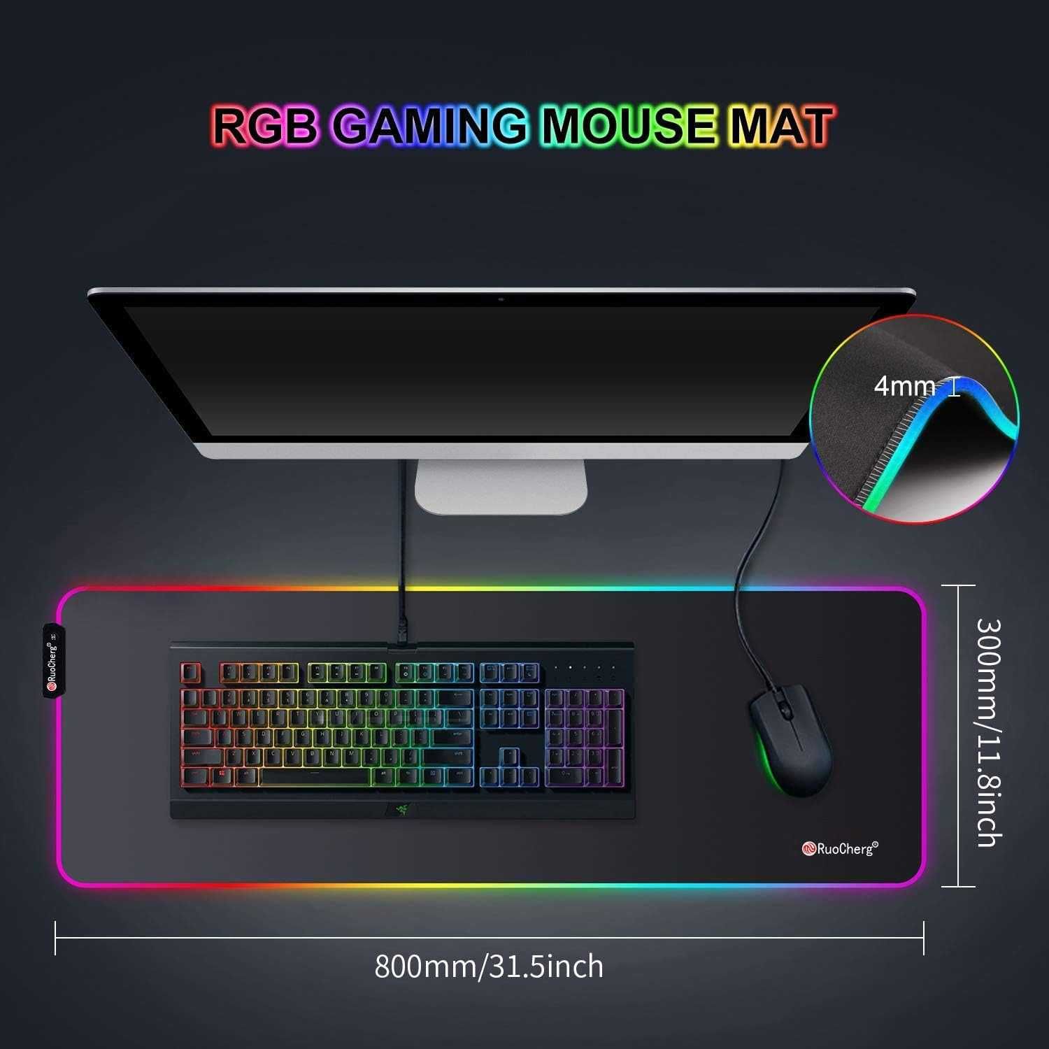 RuoCherg RGB игрална подложка за мишка 80x30,противоплъзгаща,водоустой