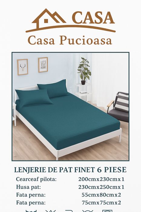 Lenjerie de pat ,Bumbac Damasc 6 piese ,Casa Pucioasa