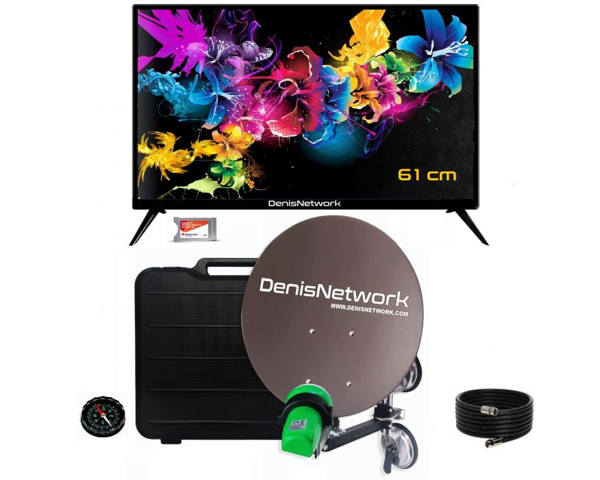 Kit tv auto 61 cm cu CARD cu 1 luna inclusa, antena cu ventuză dublă