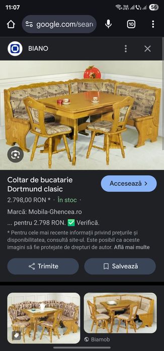 Set Coltar de bucatarie 2 scaune.