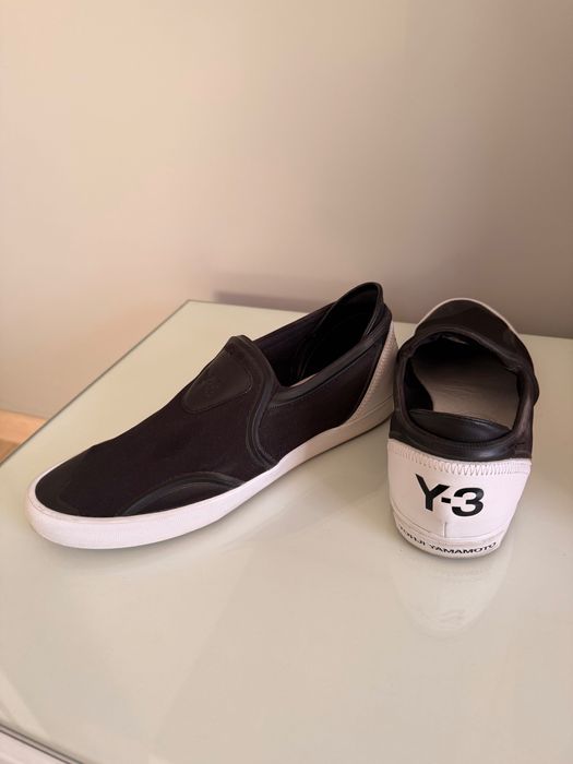 Y-3 Black Fabric and Leather Slip on Sneakers