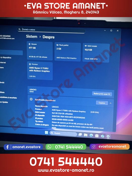 Laptop 15.6” LENOVO Ideapad Slim 3 AMD Ryzen 5 512GB 16GB RAM Win 11