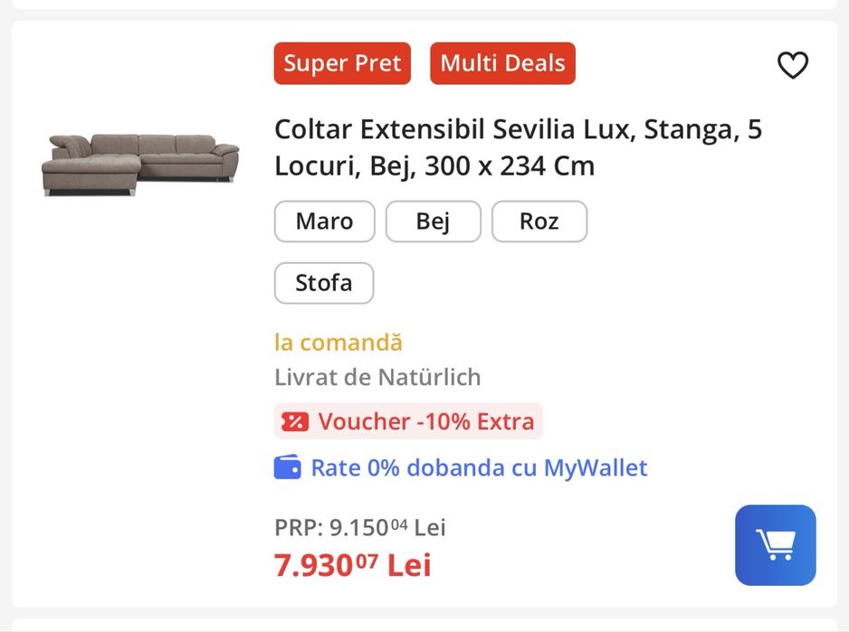 Super oferta ! Canapea mare extensibila naturlich