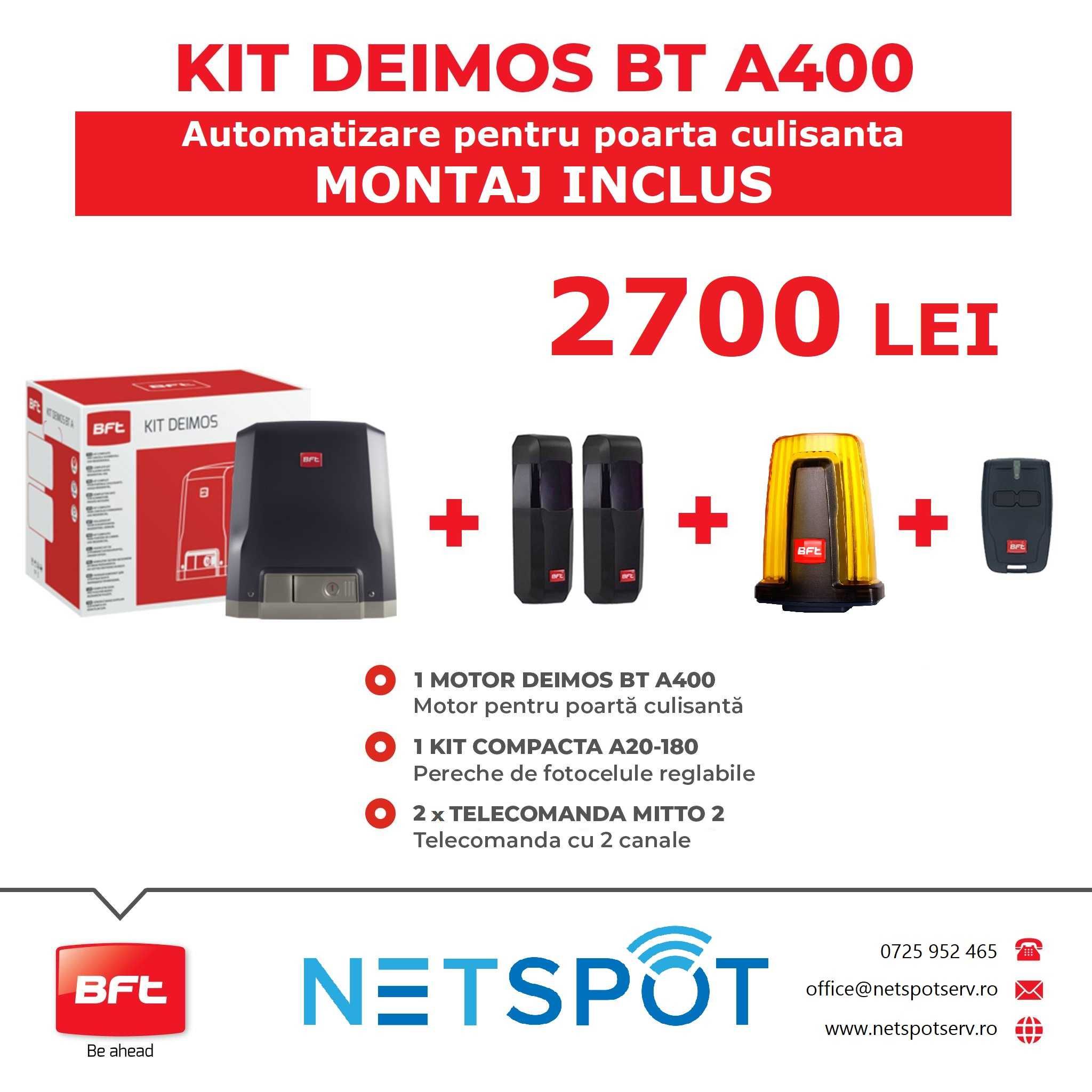 Automatizare porti culisante BFT Deimos BT A400 Kit complet cu montaj