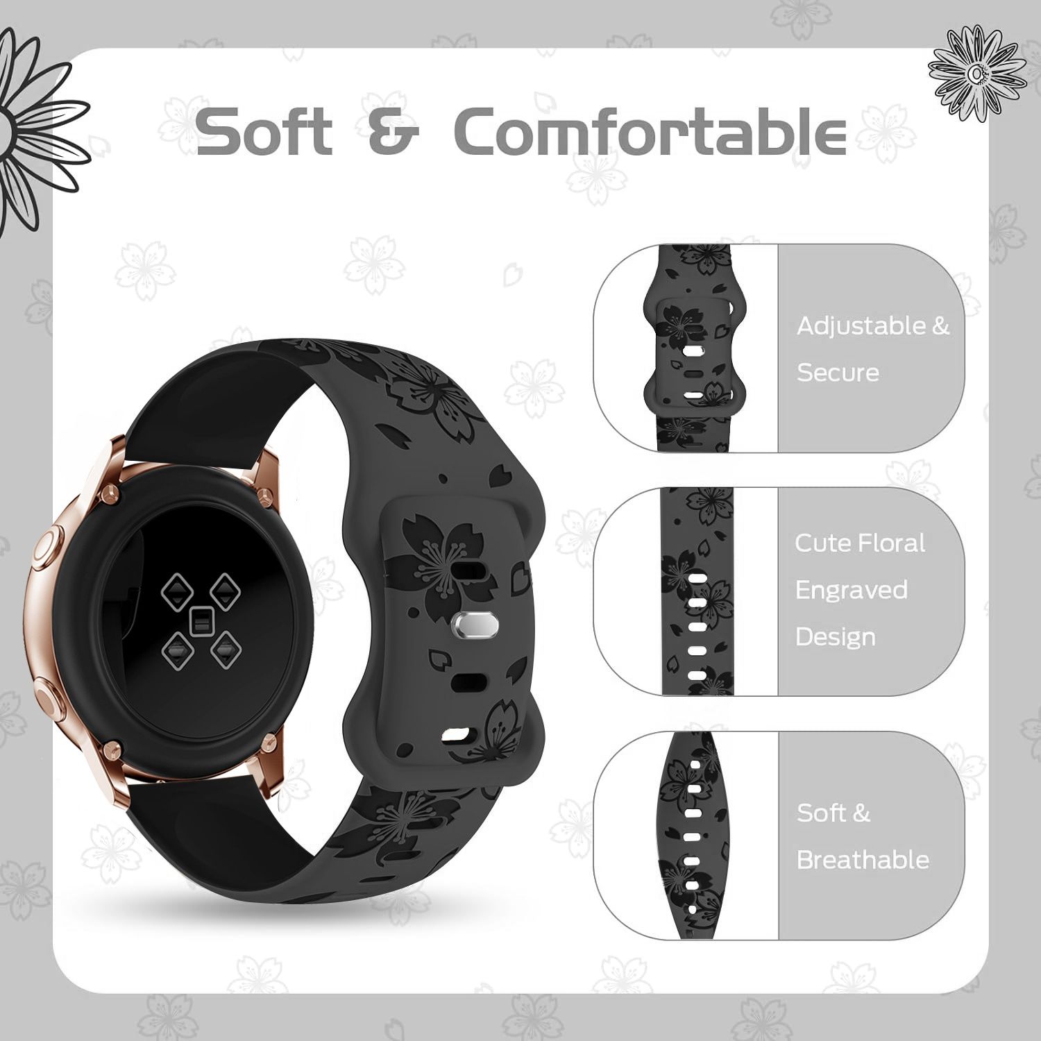 FLORAL Силиконова каишка за Huawei Watch/Samsung/Xiaomi/Garmin/Amazfit