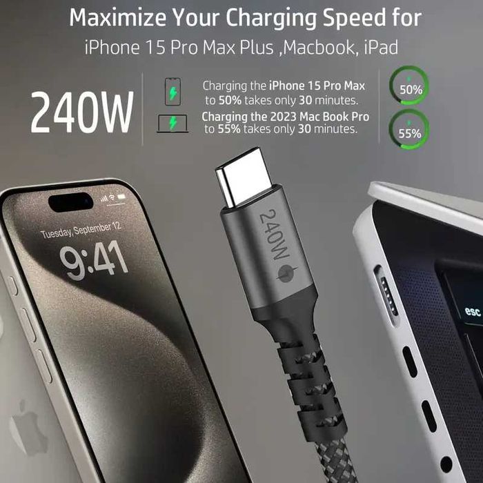 Профи PD3.1 MAX Кабел поддържащ трансфер 240W/USB Type-C-USBдоC 8K30Hz