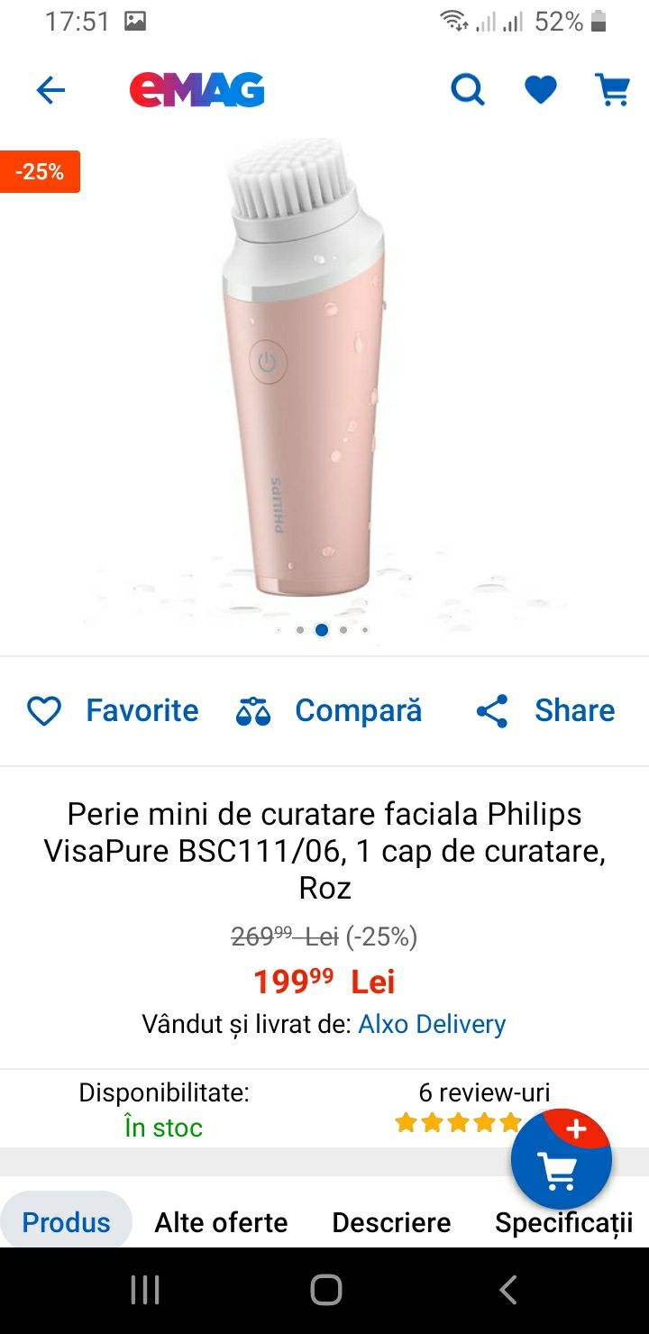 Perie de curățare facială Philips VisaPure BSC111/06,1 cap de curățare