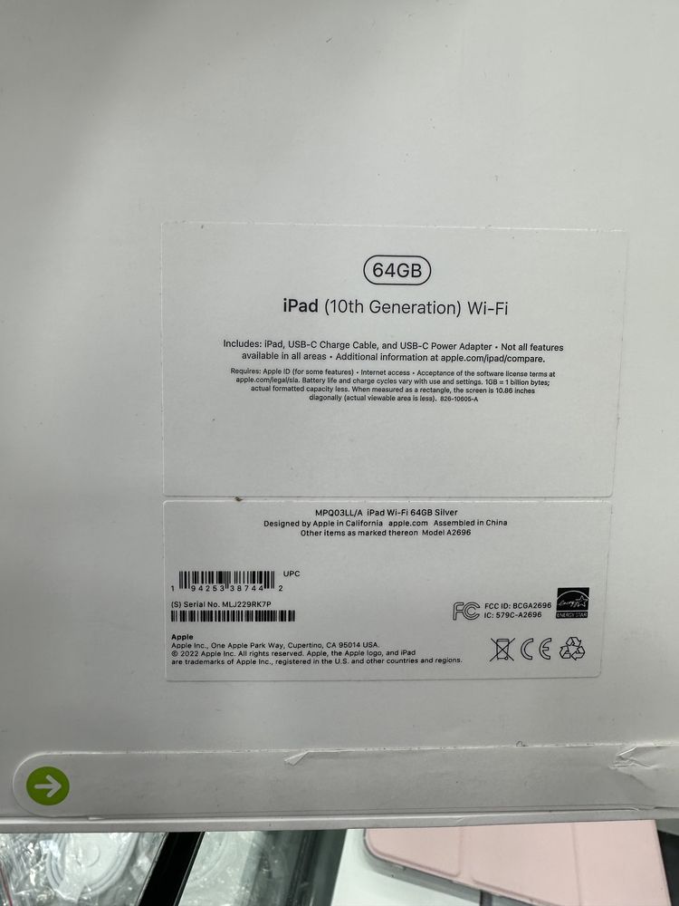 ipad 10 wifi 315$ chegirma