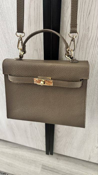 Geanta crem piele naturala model deosebit