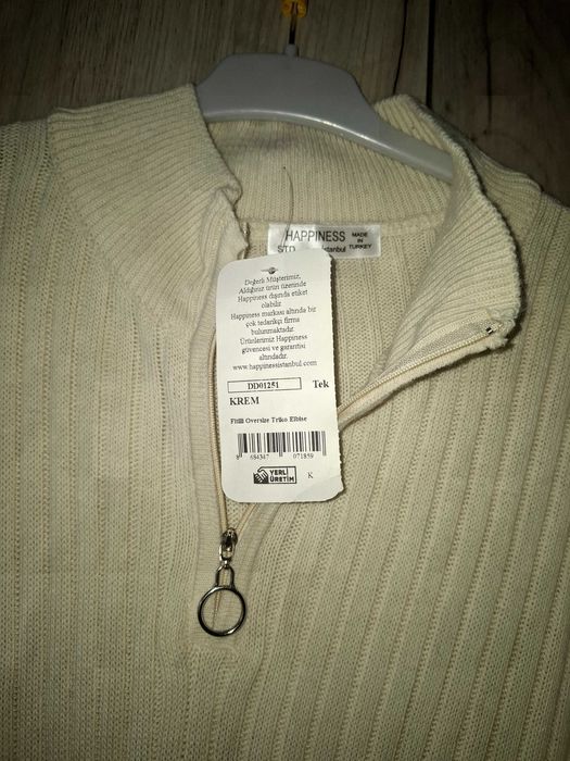 Rochie de tricotaj oversize cu nervuri crem,Nouă