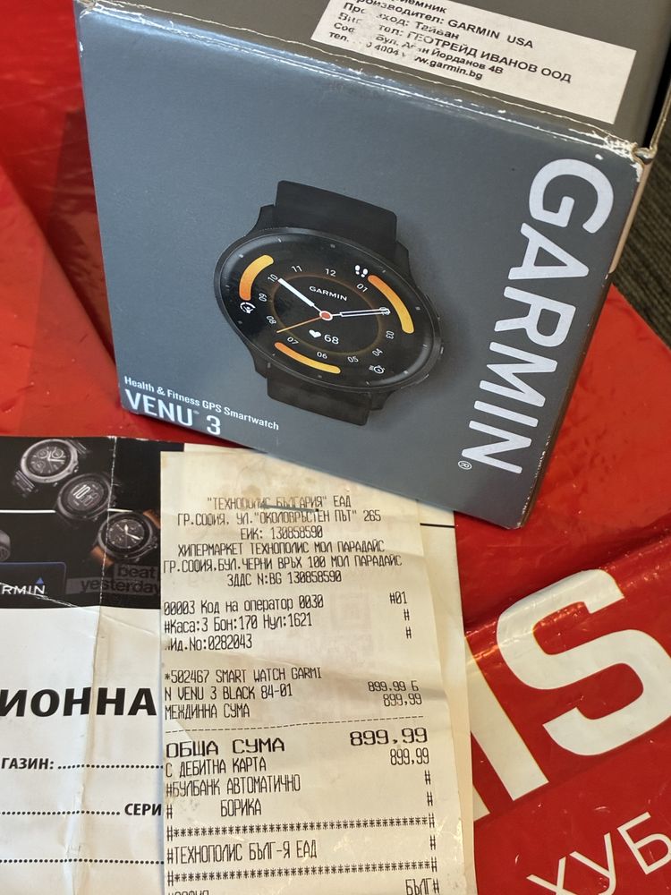 КАТО НОВ 45mm Garmin Venu 3 AMOLED Гаранция Technopolis Black