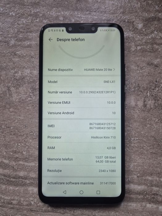 Huawei mate 20 lite 4gb RAM 64GB INTERN