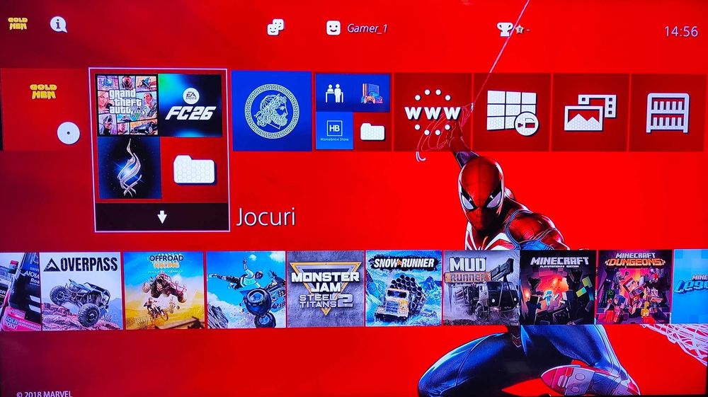 45 jocuri+PS4 1TB modat cu 2 Manete, cu FC 26, GTA V Mod Menu, MK 11