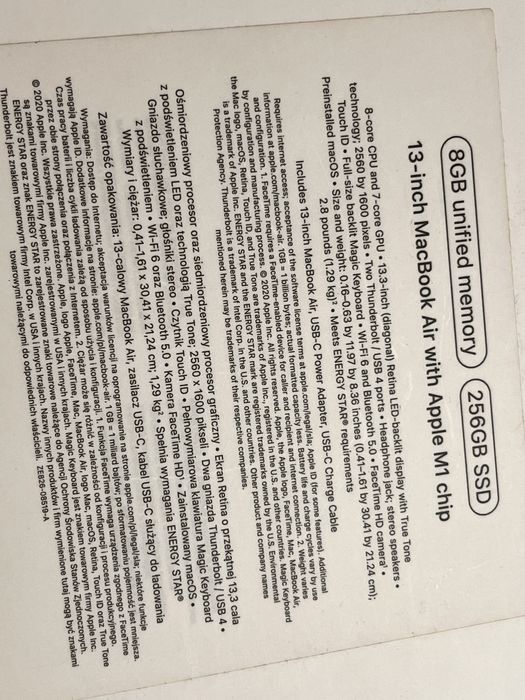 Macbook Air M1 256 gb