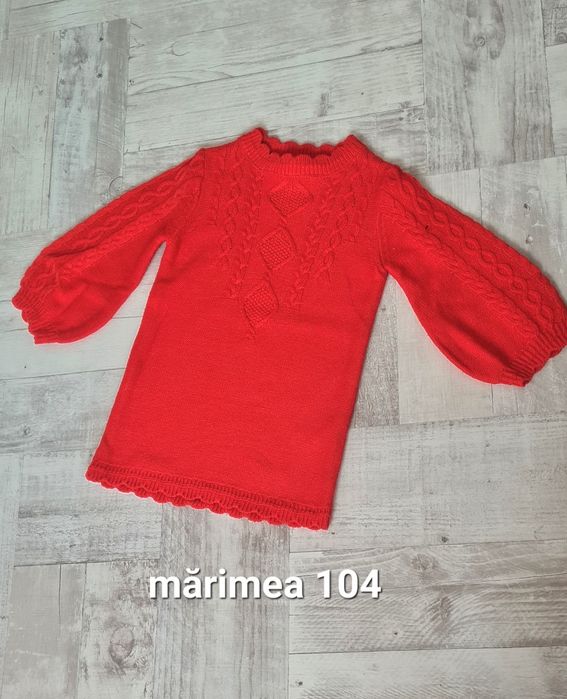 Rochie rosie fete tricot cu mânecă lunga mărimea 104 GEMENE
