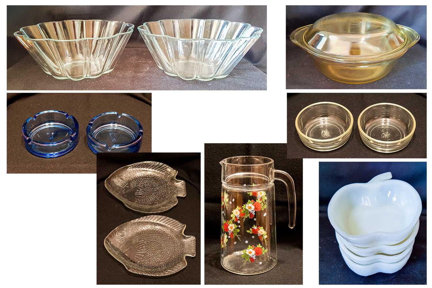 Стъклени чинии, купи, купички, чаши, Стъклен Сервиз