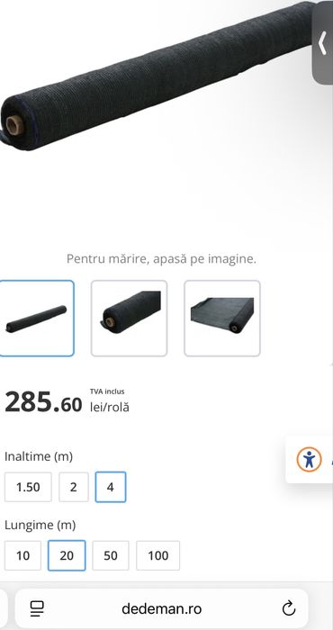 Plasa protectie opaca, Dakota, verde, 4 x 20 m