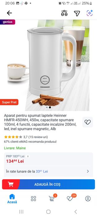 Aparat pentru spumat laptele Heinner HMFR-450WH, 450w, capacitate spum