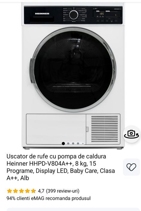 Uscator de rufe Heinner HHPD-V804A++, 8 kg, 15 Pro