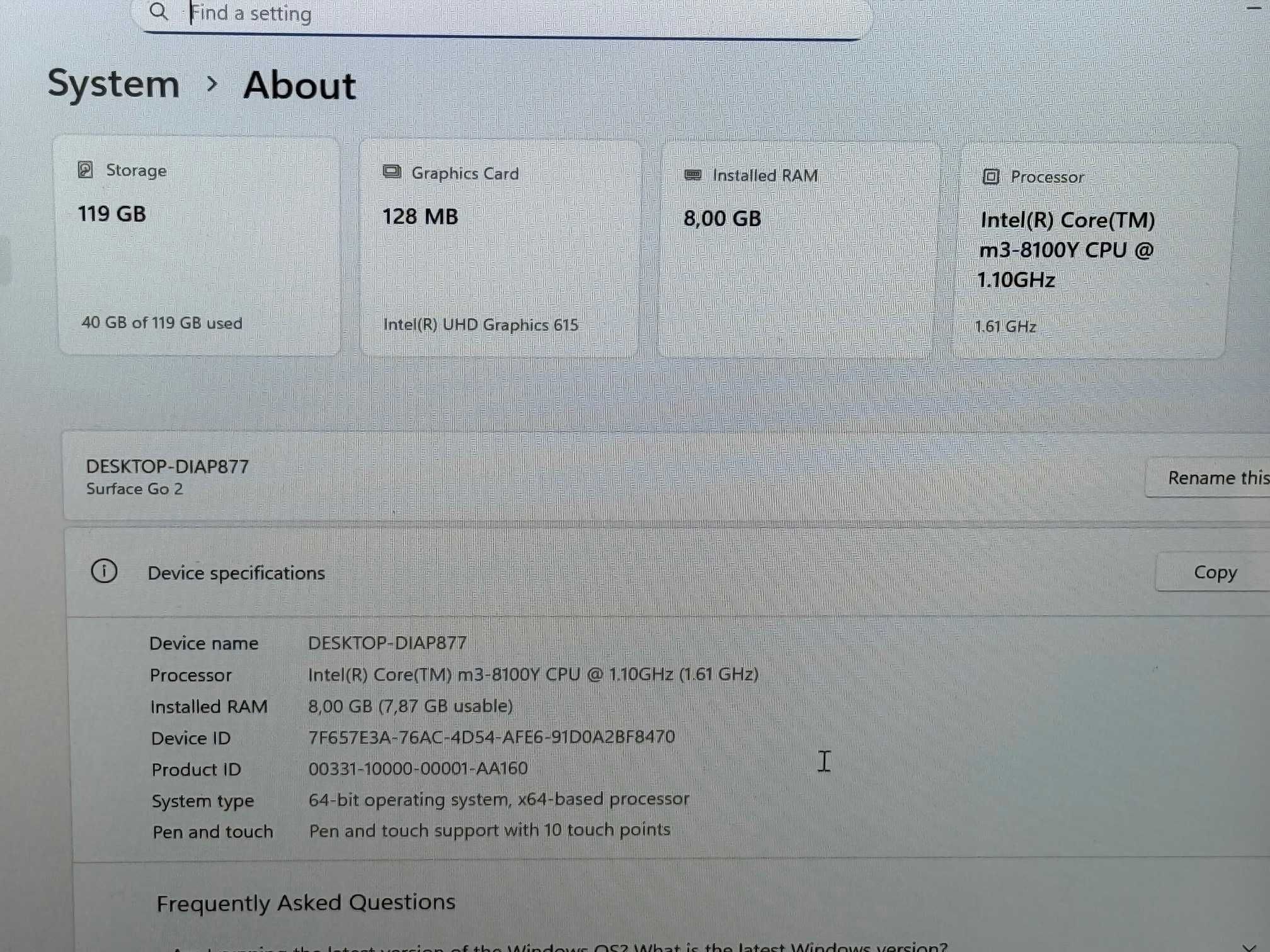 Microsoft Surface Go 2 m3-8100Y/8RAM/128SSD