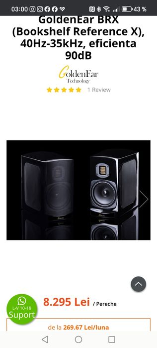 Boxe raft GOLDENEAR BRX (Bookshelf Reference X), 40Hz-35kHz, eficienta