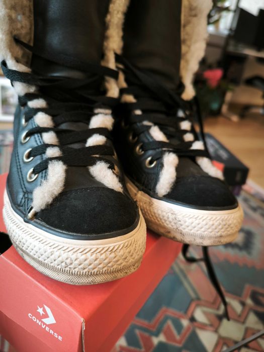 Converse EU38 високи кожени зимни боти с вълна, идеално състояние