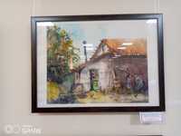 Картина акварели; дом в деревне